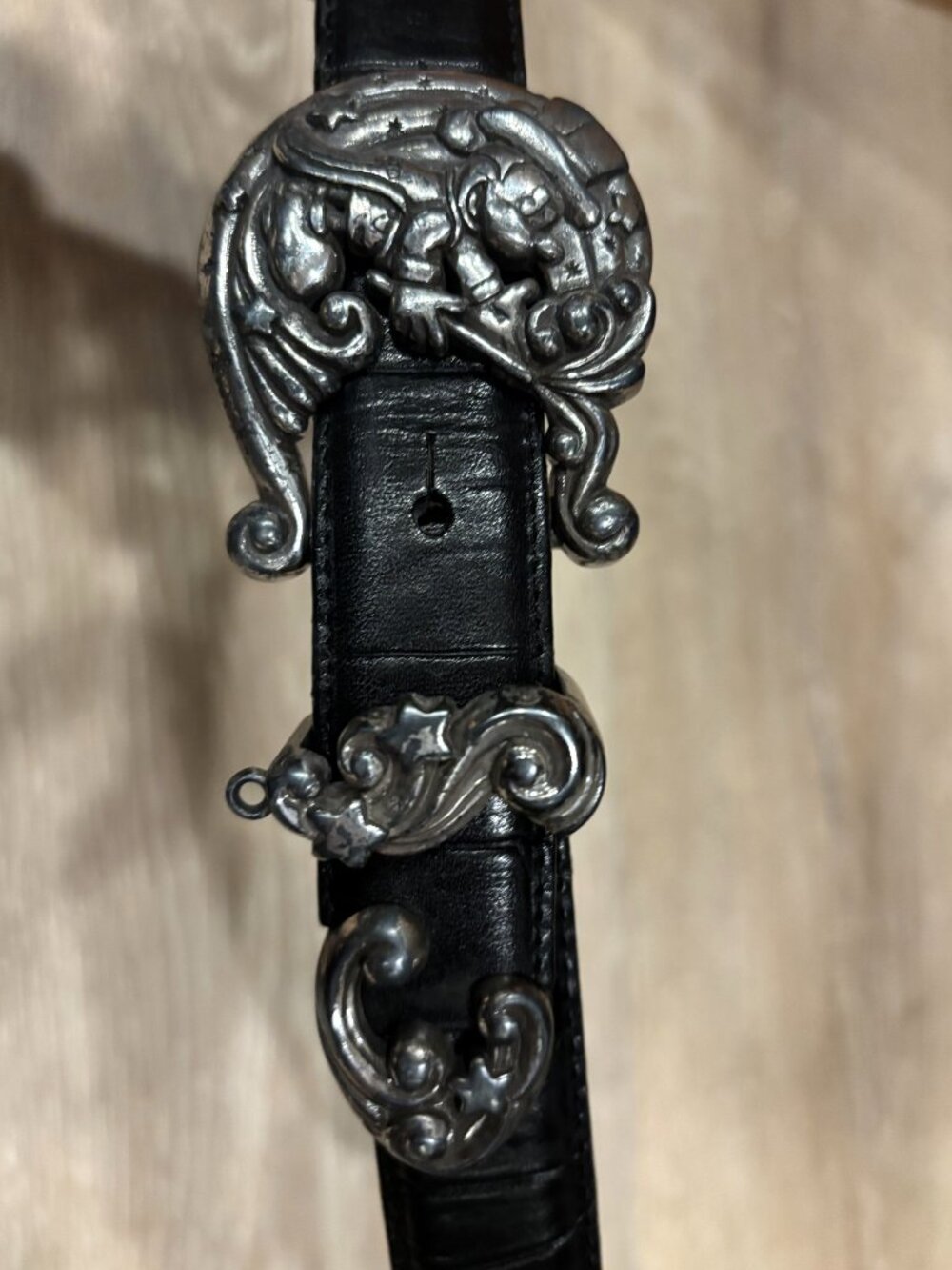 Brighton Disney Sorcerer Mickey Belt, Black Croc Leather, Silver Buckle Set